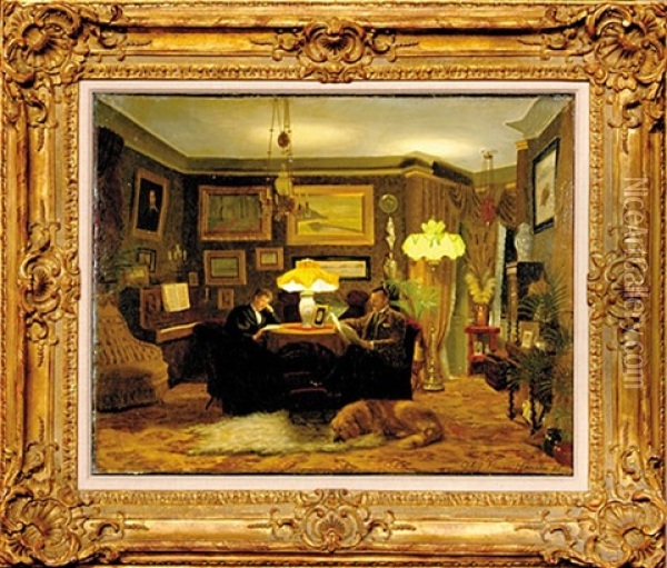 Victorian Interior Oil Painting - Adolf Heinrich Claus Hansen