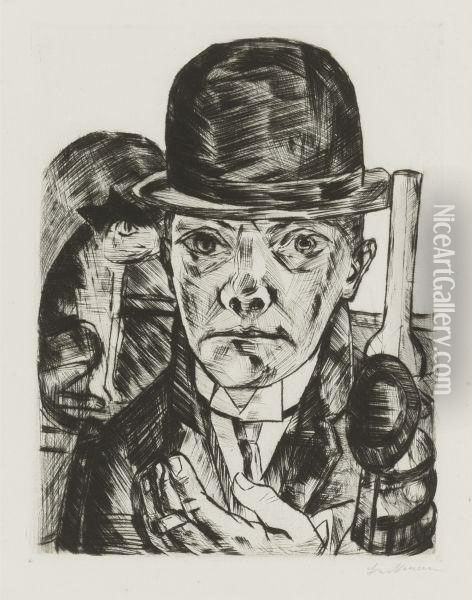 Self-portrait In Bowler Hat Oil Painting - Max Beckmann