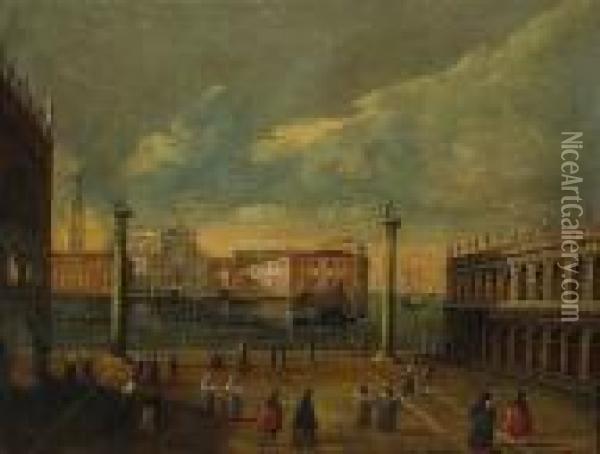 A View Of St. Mark's Square With Numerous Figures; Also A Companion Painting (a Pair) Oil Painting - Apollonio Domenichini