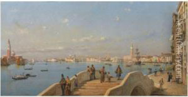 View Of The Lagoon, Venice Oil Painting - Luigi Querena