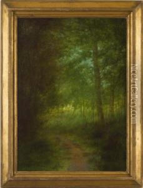 Laid On Masonite Woodland Landscape Oil Painting - Ben Austrian