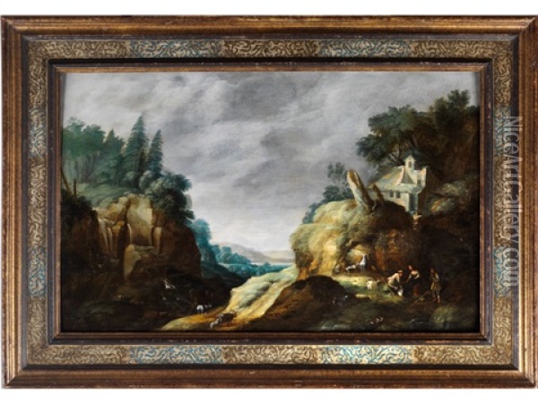 Felsige Landschaft Mit Schafern Oil Painting - Gillis (Egidius I) Peeters