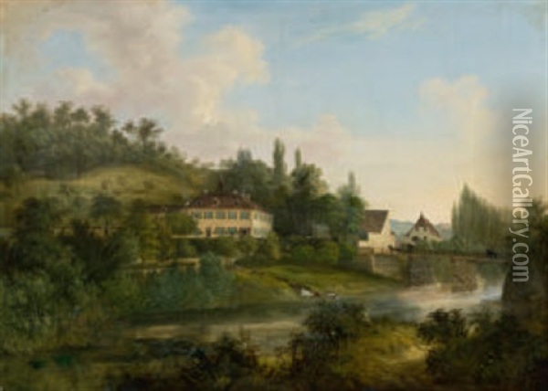 Die Munchensteiner Birsebene Mit Blick Auf Fluss Und Bruckgut Oil Painting - Johann Jakob Siegmund