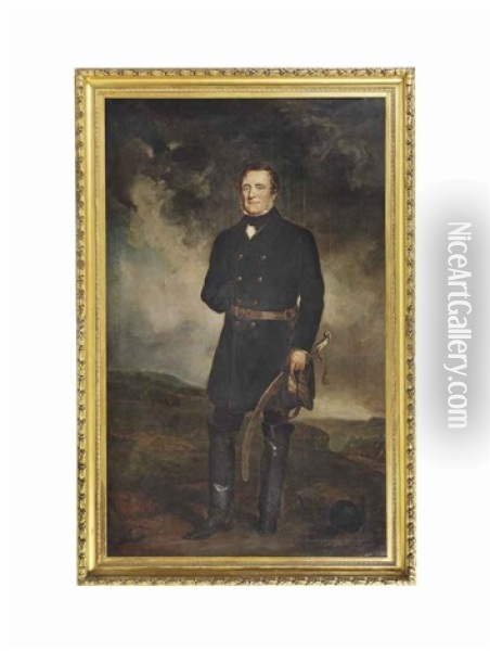 Portrait Of Lord Fitzroy Somerset, 1st Baron Raglan, G.c.b. (1788-1855), Full-length, Wearing Staff Officer's Uniform In A Rocky Landcape Oil Painting - George Frederick Clarke