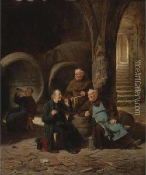 Wine Connoisseurs Oil Painting - Adolf Humborg