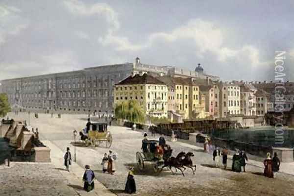 Schlossbrucke in Berlin by Karl Friedrich Schinkel Oil Painting - Ludwig Edward Luetke
