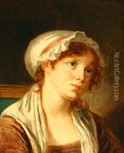 Portrait Of A Woman Wearing A White Cap Oil Painting - Jean Baptiste Greuze