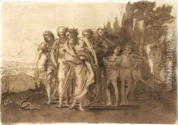 Moses And Aaron Oil Painting - Giovanni Domenico Tiepolo
