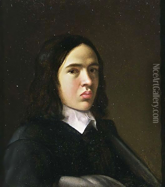 A Portrait Of A Young Man, Bust Length, Wearing A Black Suit With White Collar Oil Painting - Michiel Sweerts