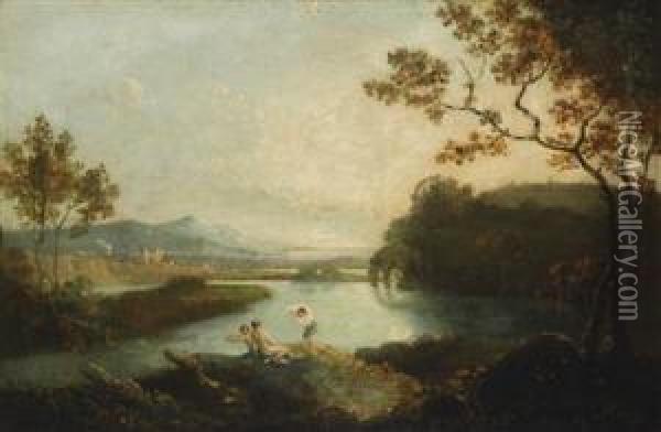 A Landscape With Figures Oil Painting - Richard Wilson