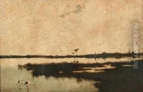 Cranes On The Lagoon Oil Painting - Hilda Montalba