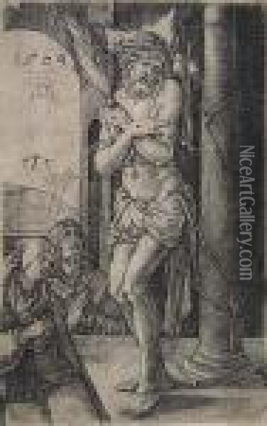Man Of Sorrows Standing By The Column Oil Painting - Albrecht Durer
