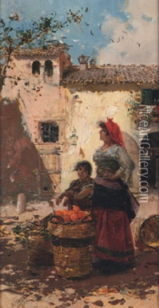 Orange Sellers Oil Painting - Vicente March y Marco