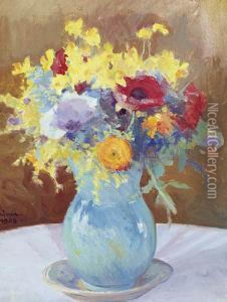 Blumenstrauss In Vase Oil Painting - Carl August Liner