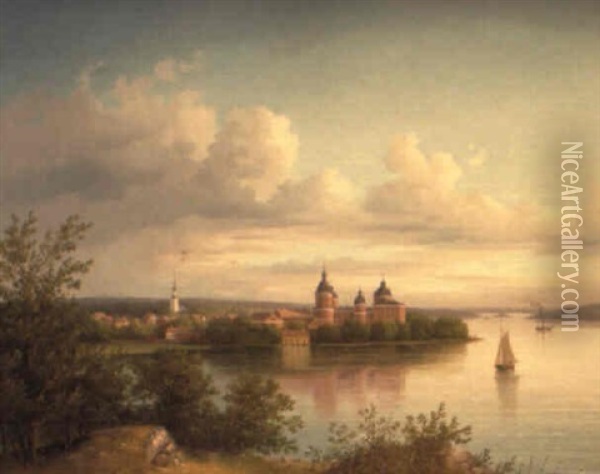 Gripsholms Slott Och Mariefred Oil Painting - Carl Abraham Rothsten