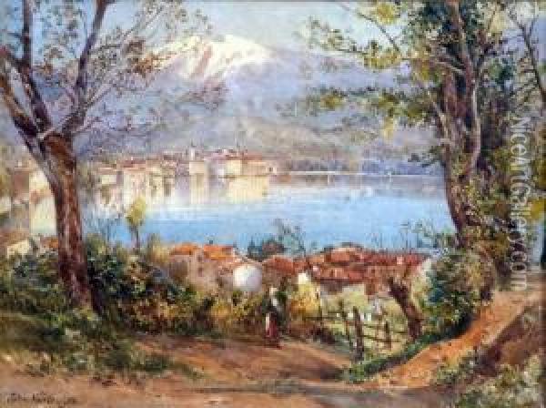Italian Lakeland Scene Oil Painting - John Jnr. Varley