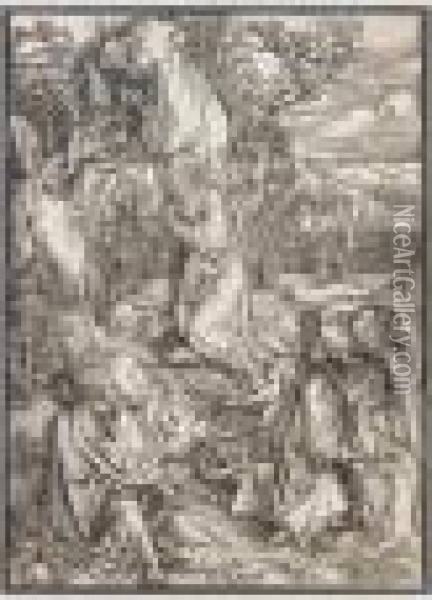 Christ On The Mount Of Olives (b.6; M., Holl.115) Oil Painting - Albrecht Durer