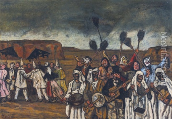 Mascara De Las Escobas (the Masquerade Of The Brooms) Oil Painting - Jose Gutierrez Solana