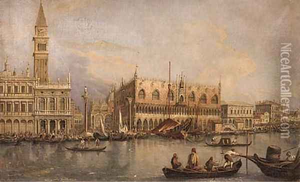 A view of the Doge's palace and Piazza San Marco from the Grand Canal, Venice Oil Painting - (Giovanni Antonio Canal) Canaletto