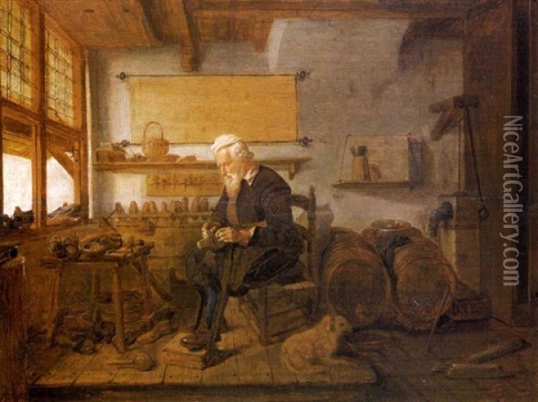 A Cobbler In His Workshop Oil Painting - Quiringh Gerritsz van Brekelenkam