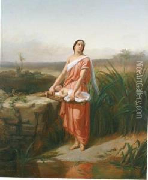 Moise Enfant Et Sa Soeur Myriam Aubord Du Nil Oil Painting - Charles Augustin Wauters
