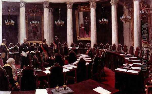 In the State Council Hall (Sketch for the picture Formal Session of the State Council) Oil Painting - Ilya Efimovich Efimovich Repin