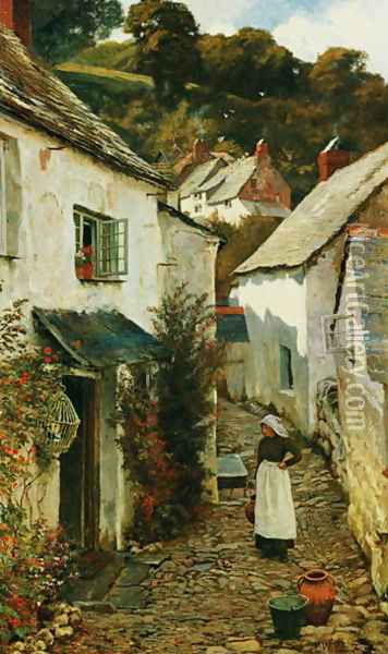 A Street in Clovelly, 1899 Oil Painting - Edward Wilkins Waite