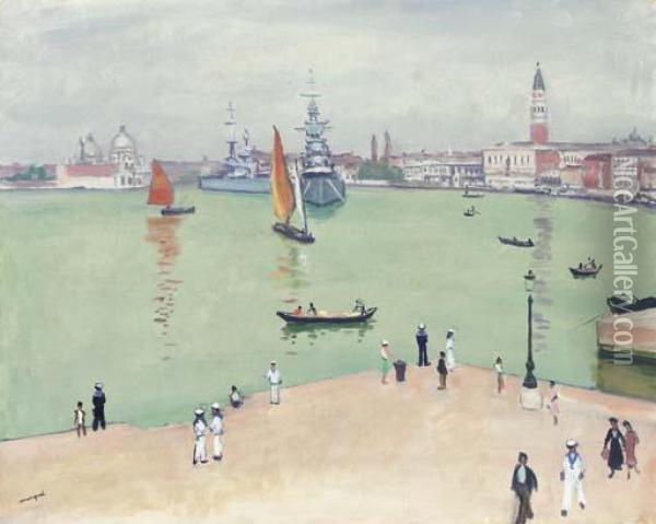 Bateaux De Guerre Sur Le Bassin, Venise Oil Painting - Albert Marquet