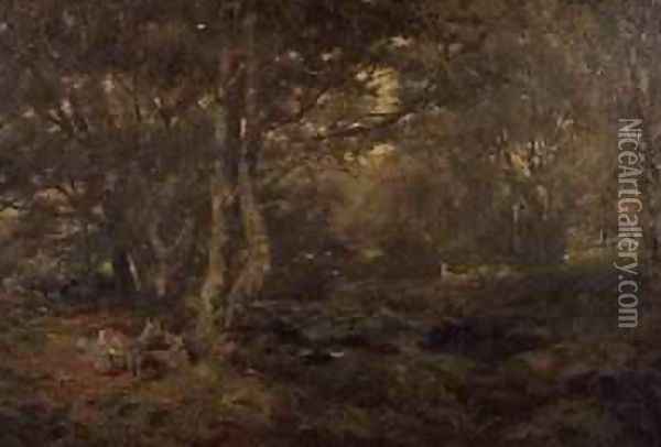 Through the Wood PontyGytyn North Wales 1880 Oil Painting - Paul Jacob Naftel