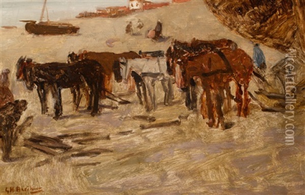 La Plage (des Chevaux A L'avant-plan) Oil Painting - George Hendrik Breitner