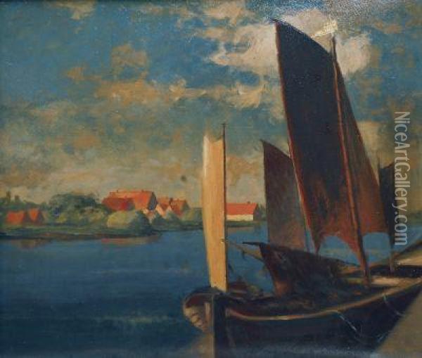 Kurenkahne Im Hafen Oil Painting - Wilhelm Eisenblatter
