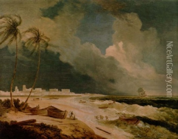 A South-east View Of Fort St. George, Madras, A Storm Approaching Oil Painting - Thomas Daniell