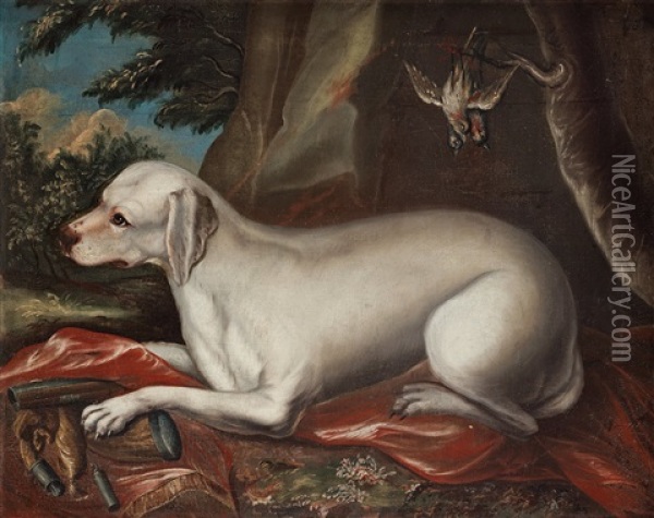 Hunting Dog Oil Painting - David Klocker Von Ehrenstrahl