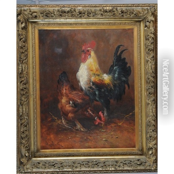 Coq Et Poule Au Poulailler Oil Painting - Henry Schouten
