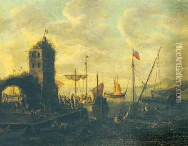 Marina Con
Imbarcazioni E Figure Oil Painting - Pieter de Bloot