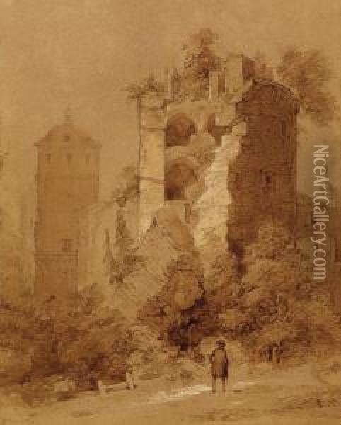Der Krautturm (gesprengte Turm) Des Heidelberger Schlosses Oil Painting - Theodor Verhas