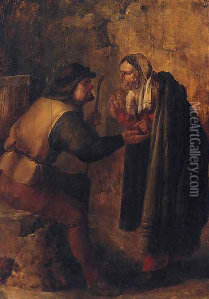 A gypsy telling a boor's fortune Oil Painting - Jan van de Venne
