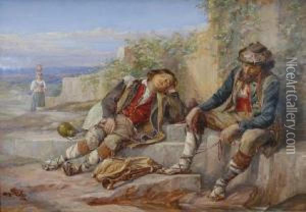 Musicians At Rest Oil Painting - Charles Philip Slocombe