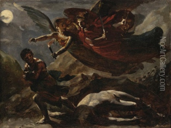 La Justice Et La Vengeance Divine Poursuivant Le Crime (after Prud'hon) Oil Painting - Theodore Gericault