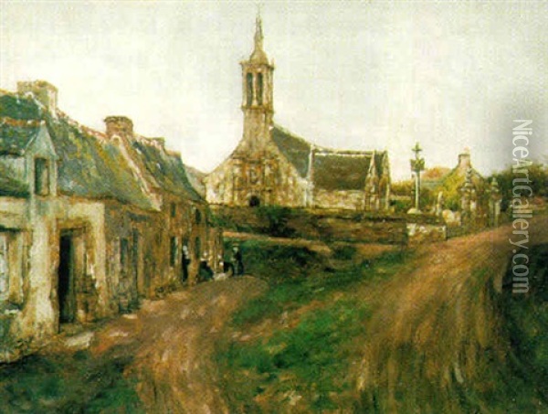 La Route Et L'eglise De Braspart Oil Painting - Henry d' Estienne