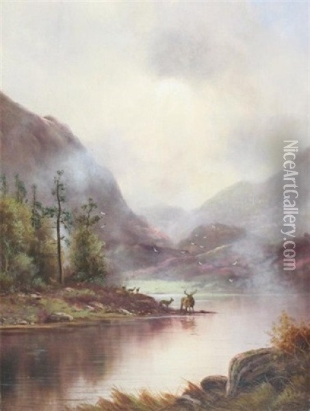In The Highlands (+ Another; Pair) Oil Painting - Nils Hans Christiansen