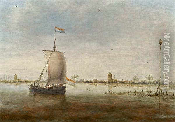 Segelschiff Vor Einer Hollandischen Kustenstadt Oil Painting - Jacob Adriaensz. Bellevois