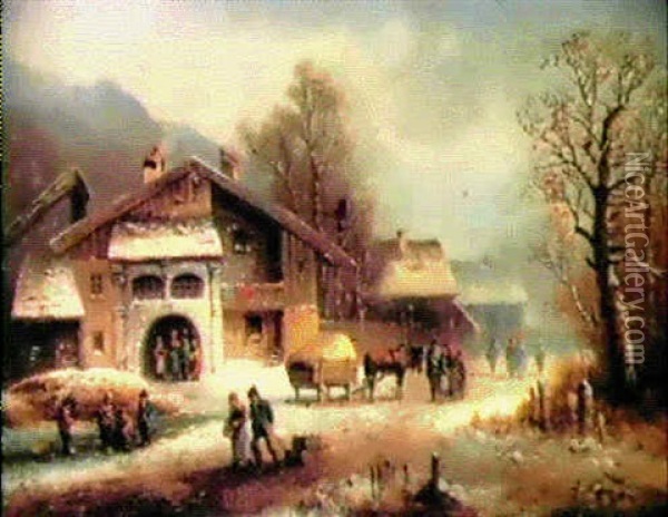 Bergdorf Im Winter Oil Painting - Anton Doll