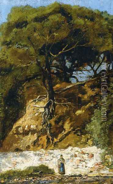Washerwoman at the Foot of a Large Pine Tree Oil Painting - Paul-Camille Guigou