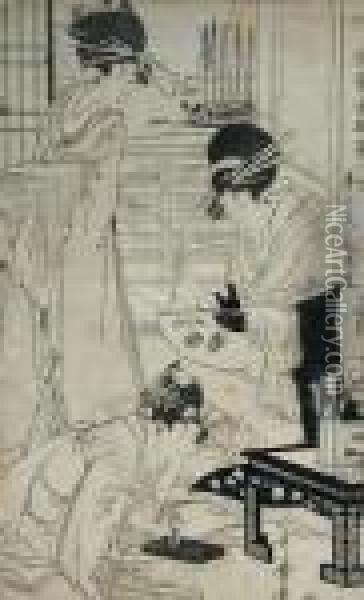 Couple By A Treewoodblock Print Oil Painting - Toyokuni