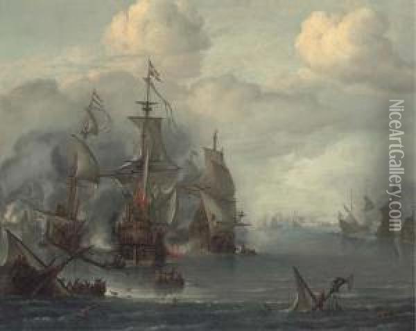 The Battle Of The Sound Oil Painting - Hendrik van Minderhout