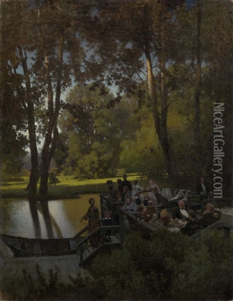 Luncheon In The Park Oil Painting - Petr Alexanderovich Sukhodol'sky