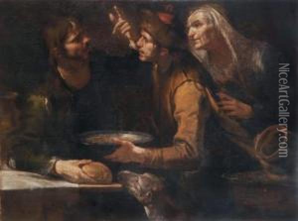 Cena In Casa Di Emmaus Oil Painting - Giocchino Assereto