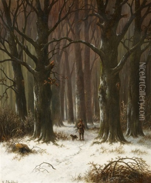 Jager Im Winterwald Oil Painting - Hendrik Pieter Koekkoek