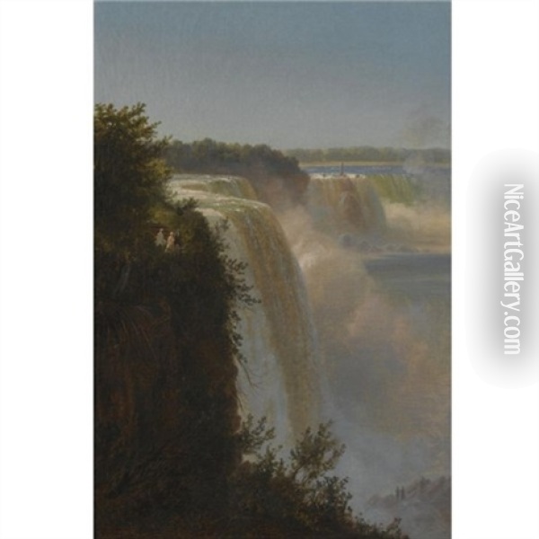 Ved Toppen Af Niagra Vandfaldet (figures At The Top Of Niagara Falls) Oil Painting - Ferdinand Richardt